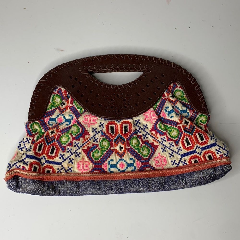 Jasper & Jeera Anthropologie embroidered quilted leather clutch